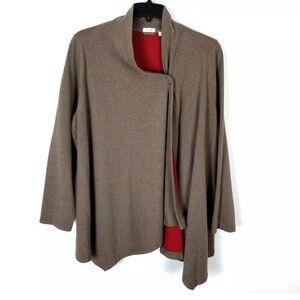 Pure Jill asymmetrical single button cardigan stretchy size small khaki/brick